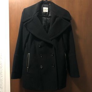 SAM Classic Black Double Breasted Wool Peacoat